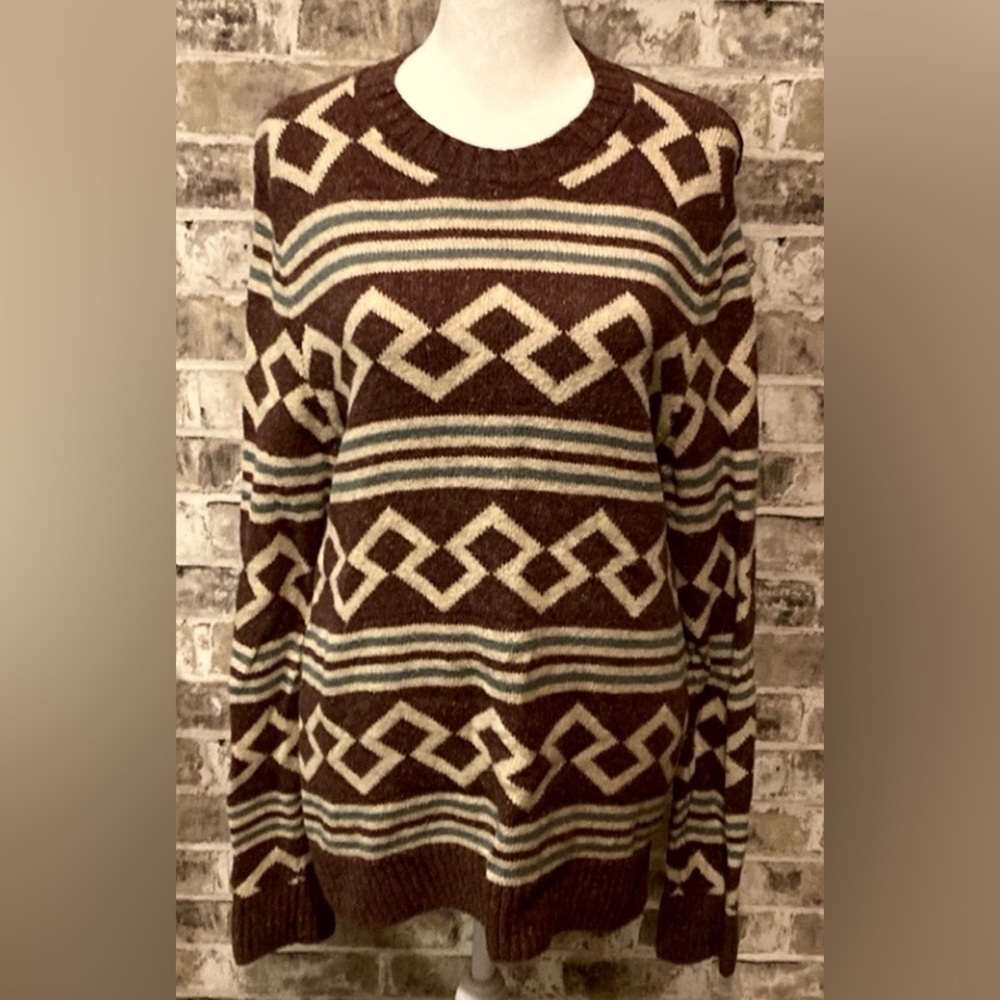 Abercrombie & Fitch sweater. Size S. Cream, brownish, light blue. Vintage.Aztec. - Picture 2 of 13